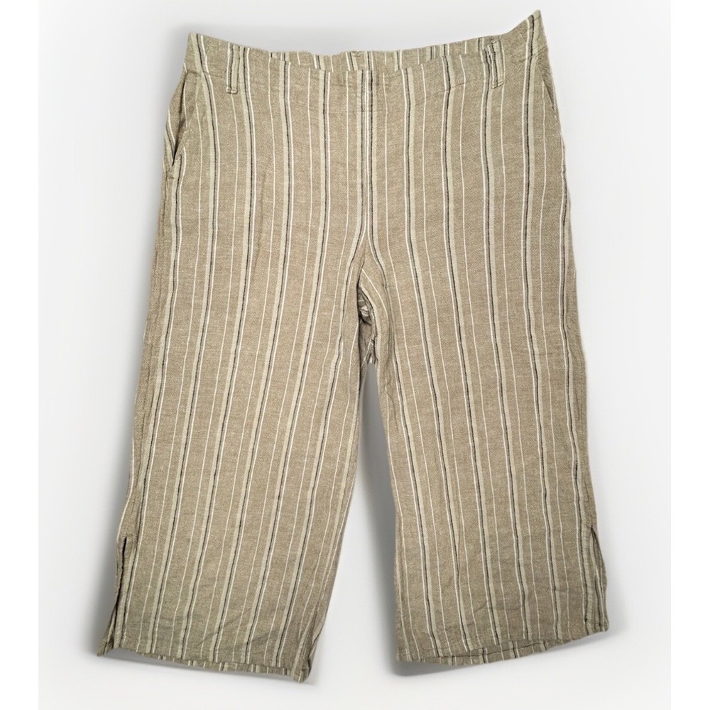 J. Jill Cropped Capri Linen Blend Pants Womens Petite M Pockets Elastic Slit Tan - Picture 11 of 11